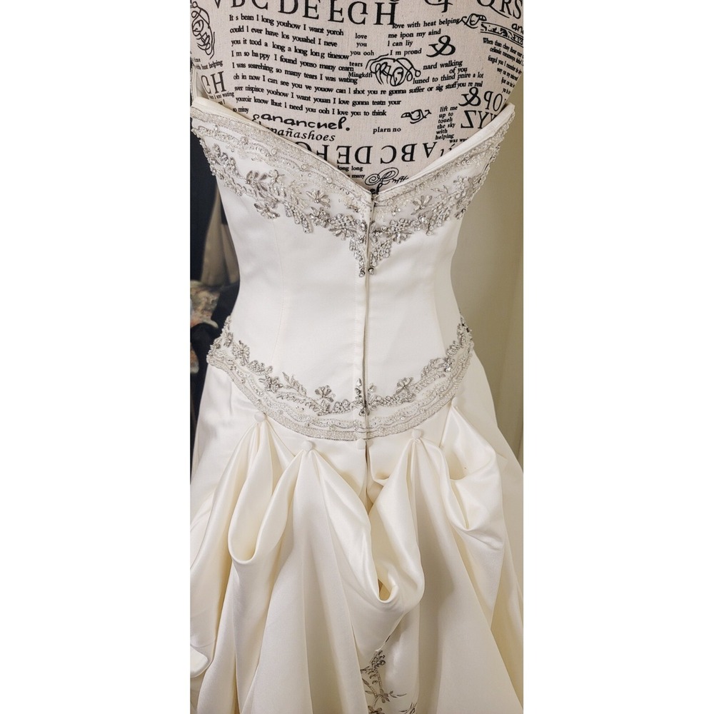 Strapless Wedding Gown Cascade Bustle Train Princess Beaded Ivory Casablanca 6